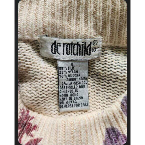 VTG Womens Knit Sweater Floral Grandmacore Sz L Coquette Silk Wool Cottagecore - Picture 2 of 6